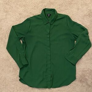 Mossimo Deep Green V-Neck Blouse with Subtle Collar